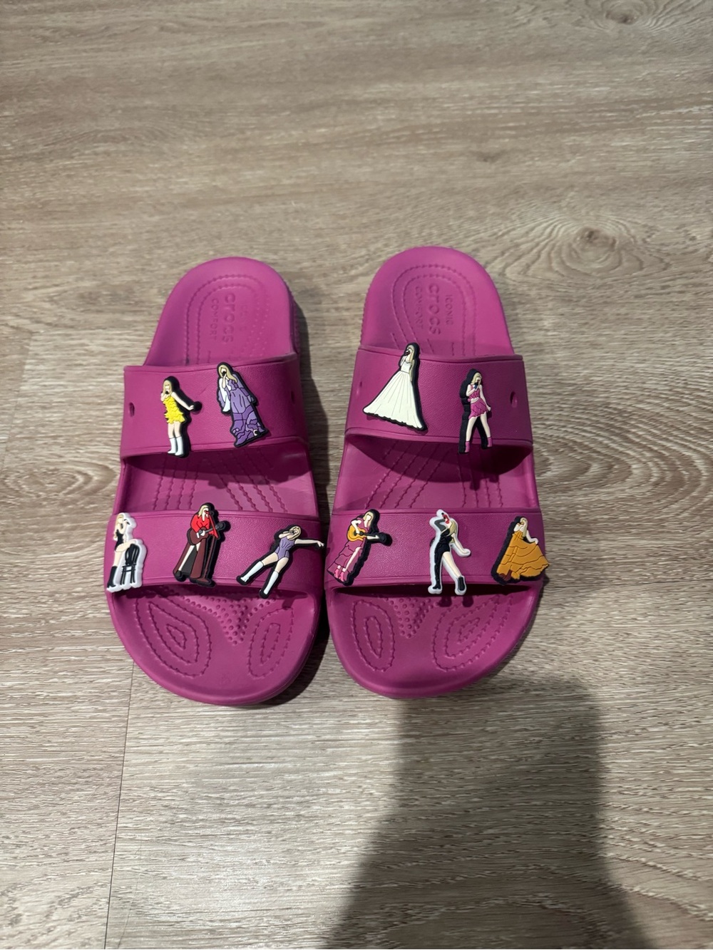 CROCS Pink Slide Sandals with Character Jibbitz